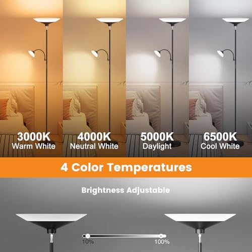 SIBRILLE Black 2-in-1 Dimmable Torchiere Floor Lamp with Remote & Touch Control