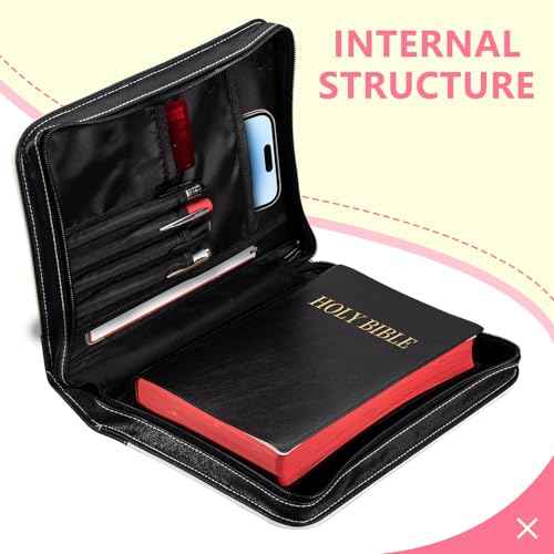 Bible Covers for Women, PU Leather Bible Case with Pockets and Zipper, Large Size Bible Carrying Case Fits Books Up to 10.9" x 7.8" x 1.9¡±, Bible Holder Bag for Girls, Leopard Black Cool Girl