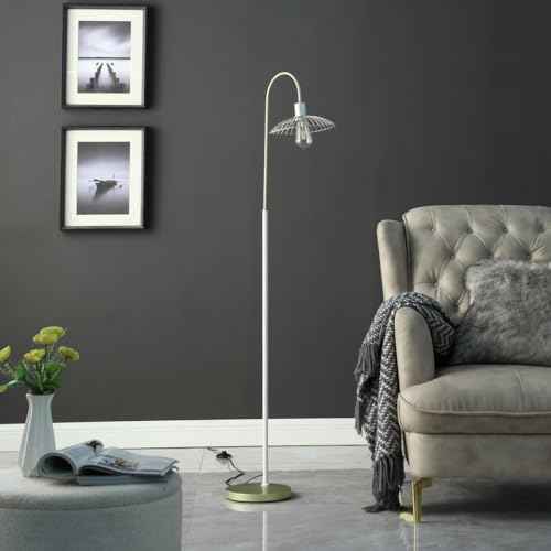 NicBex Floor Lamp,Industrial Home Decor Floor Lamp with Satin Matte Gold Cage Metal Shade,Standing Lamp Tall Lamp,Floor Lamps for Living Room,Bedroom and Office,Easy Assembly,Reading Light,Silver