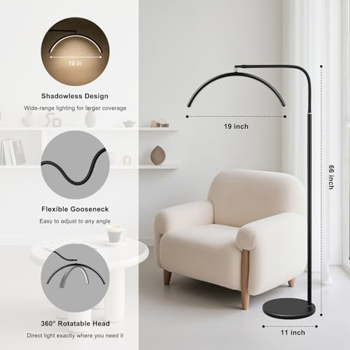 Half Moon LED Floor Lamp - Professional Shadow-Free, Dimmable Light | for Lash Techs, Estheticians & Tattoo Artists | Eyelash Extensions, Nail Art, Home & Office (Matte Black)