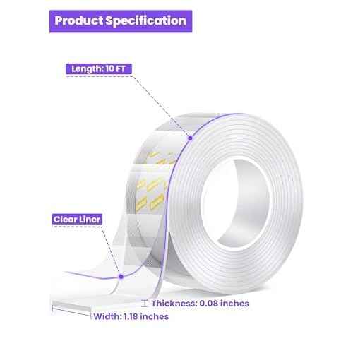 Upgraded Double Sided Tape Heavy Duty,Extra Large Nano Double Sided Adhesive Mounting Tape,Clear & Tough Sticky Poster Wall Tape ,1.18 x 120 In,Multipurpose Tape Picture Hanging Strips for Home Office