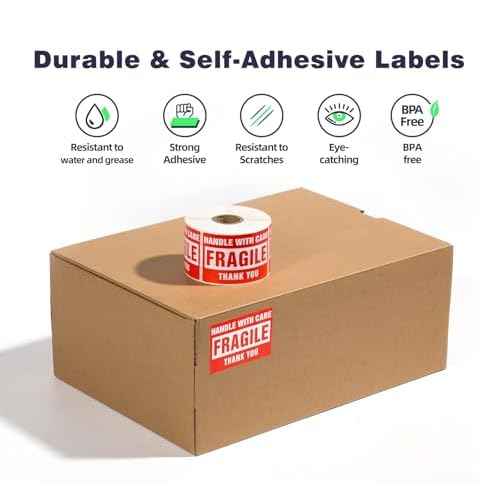 3 x 2 Inch Handle with Care 500 Fragile Stickers for Shipping Moving Glass Permanent Adhesive Fragile Labels (1 Roll, 500 Labels)