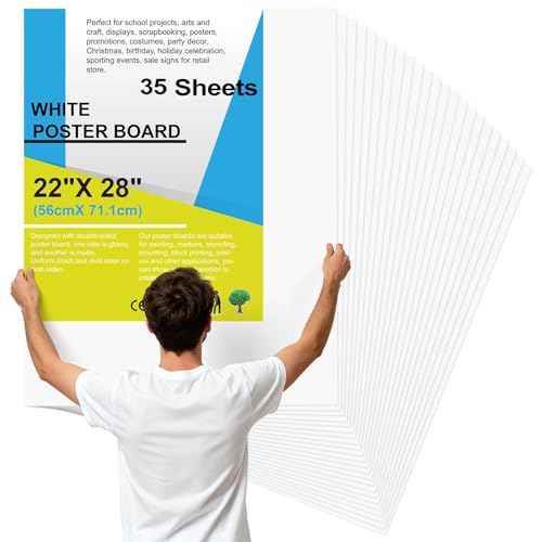 35 Pcs 22" x 28" Poster Board Paper White Bulk, ROOKEA 250 GSM Vision Poster Boards for School Arts Craft Projects Presentations Drawing Scrapbooking Blank Graphic Display