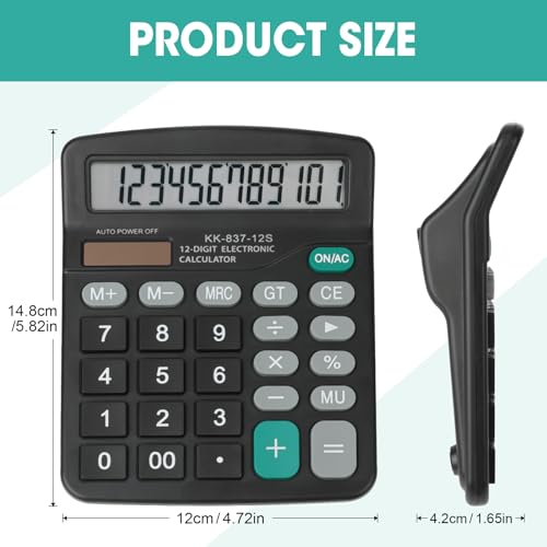 YesBes 6 Pack Solar & Battery Dual Power 12-Digit Desktop Calculators with Large LCD Display