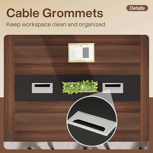 Tribesigns 8ft Conference Table Walnut & Black for 8-10 People - Modern Office Seminar Furniture with Cable Management, Model: Walnut + Black / 1