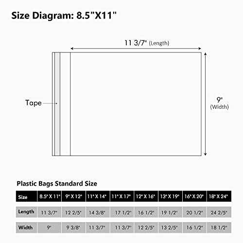 50 Pack Acid-Free Crystal Clear Sleeves Storage Bags for 8.5x11 Art Prints/Pictures/Photos/Framing Mat Mattes (Bag Size: 9"x11 3/7")