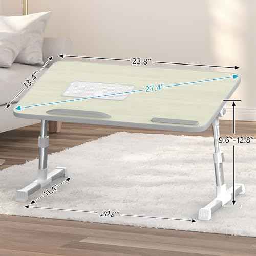Slendor Laptop Desk Adjustable Laptop Stand Foldable Bed Table Portable Lap Desk Folding Notebook Stand Reading and Writing Holder Breakfast Tray with Drawer and Cooling Fan for Bed Couch Sofa Floor