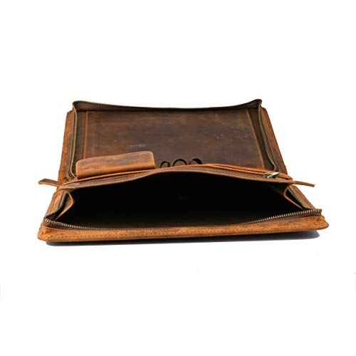 Vintage Zippered Business Organizer Book Style File Folder, Tan