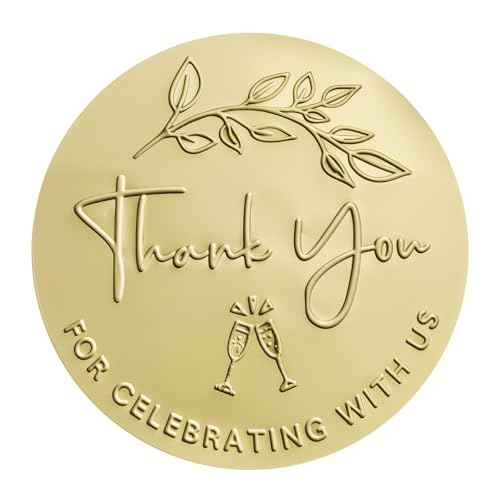 100 x Embossed Wedding Stickers Thank You for Celebrating with Us Favor Tags Party Favor Labels Gold Foil Embossed Round Sticker Tags Metallic Foil Wedding Decor 1.6 inch