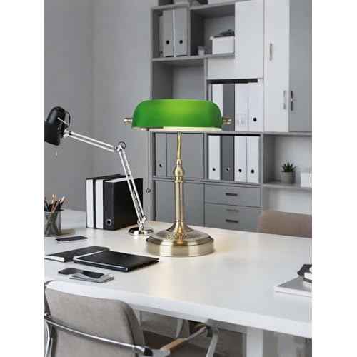 Newrays Glass Bankers Desk Lamp with Pull Chain Switch Plug in Fixture (Green-Simple, Simple Style)