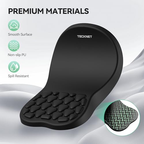 TECKNET Black Ergonomic Mouse Pad with Wrist Rest and Massage Beads