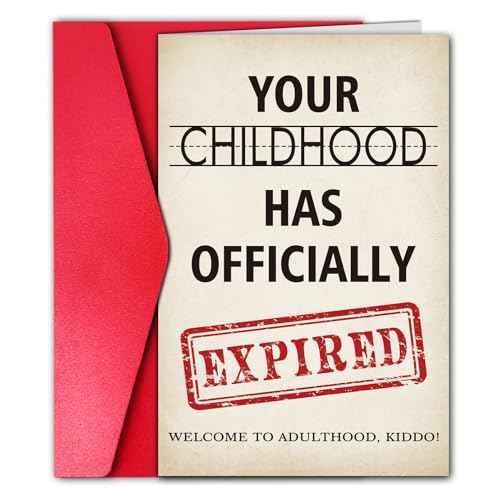 Funny 18th Birthday Card for Him Her, Rude 18 Year Old Birthday Card, Special Bday Gift for 18 Year-Old Son Daughter Best Friend Adult (Childhood has Expired)