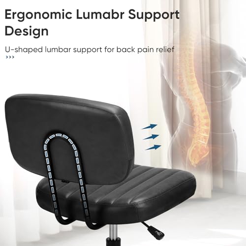 DUMOS Black Ergonomic Office Chair with Lumbar Support - Space Saving Desk Chair