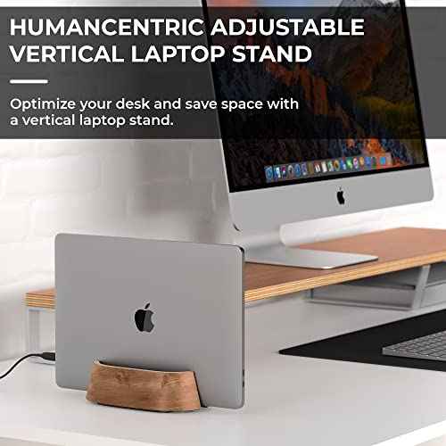 HumanCentric Vertical Laptop Stand in Black Walnut Wood, Upright Adjustable Holder and Dock, Laptop Vertical Stand Fits MacBook Pro and Other Laptops .5" to 1.5", Clamshell Compatible