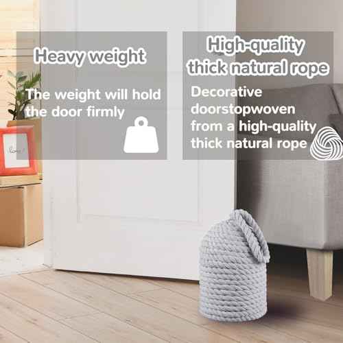 Decorative Door Stop Rope Door Stop with Handle 4.72 ''d x 11.42''h 5.4lb Heavy Weight Stoppers for Window Wedge Bookend Home Wedge to Keep Open(Grey,1 Pcs)