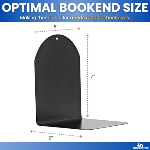 Magnetic Metal Bookends for Shelves 6 x 5 x 7 inches — Black, Pack of 4 (Variation 4)