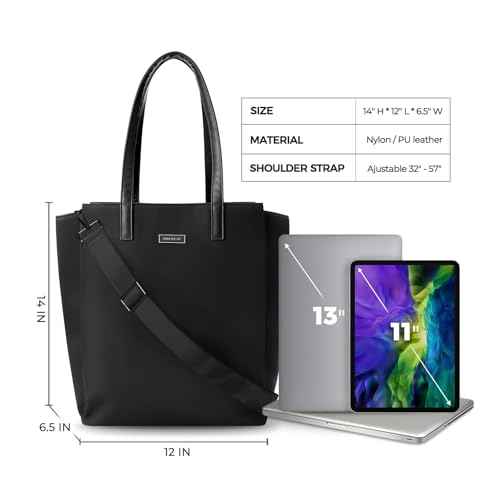 Large Laptop Tote Bag for Women 13 inch, Lightweight Teacher Bag Women Office Work Bag with Straps, Waterproof Computer handbag Business Briefcase, Black