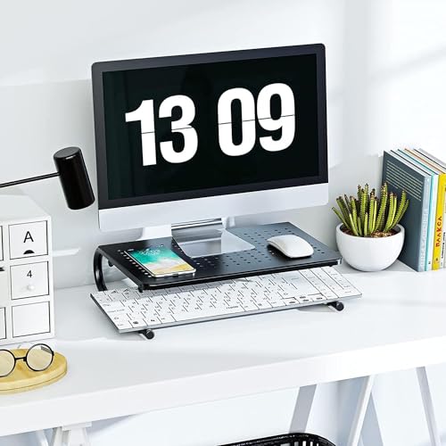 HUANUO Black Monitor Riser Stand with Ventilated Steel Shelf, Ergonomic Desk Accessory