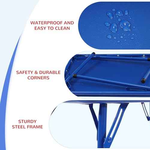 Elevon Folding Square Table, Card Table with Vinyl Padded Top, Foldable Activity for Indoor/Outdoor Use, Perfect for Picnic, Playtime and Learning, 23.5" W X 23.5" D X 20.5" H, Blue