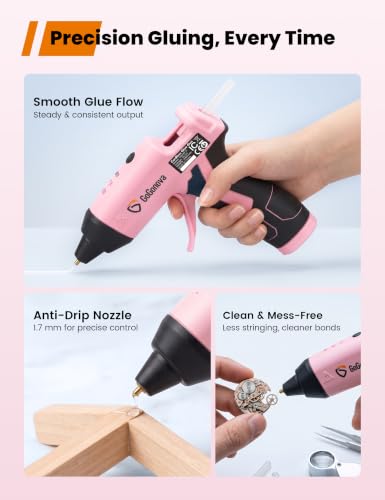 GoGonova Cordless Hot Glue Gun Kit with 2Ah Battery - Pink, Includes 25 Glue Sticks