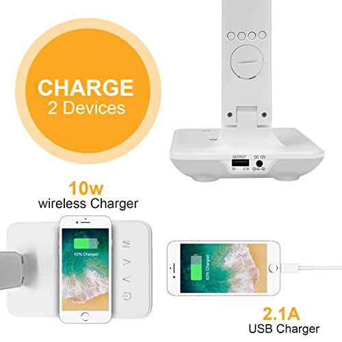 Desk Lamp with Wireless Charger: USB Charging Port, Table Lamp with Clock, Desk Lamps for Home Office College Dorm Room Essentials