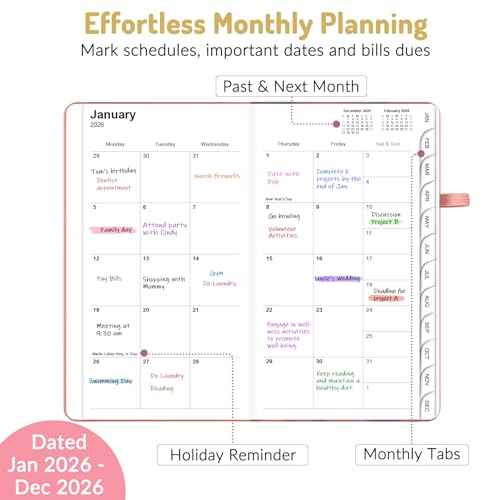 Forvencer Pocket Planner 2026, Weekly Monthly Planners with Month Tabs for Purse, 3.5" x 6", Jan 2026-Dec 2026, Cute Small Daily Academic Calendar, Elastic Band, Hardcover Agenda for Women, Teacher