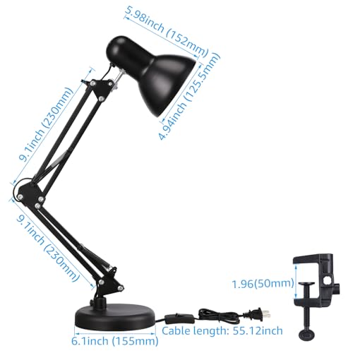 TORCHSTAR Black Metal Desk Lamp with Adjustable Swing Arm - E26 Compatible, 1 Unit