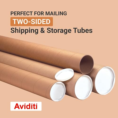 Kraft Cardboard Mailing Tubes with Caps - 20" x 2.5" - Pack of 34