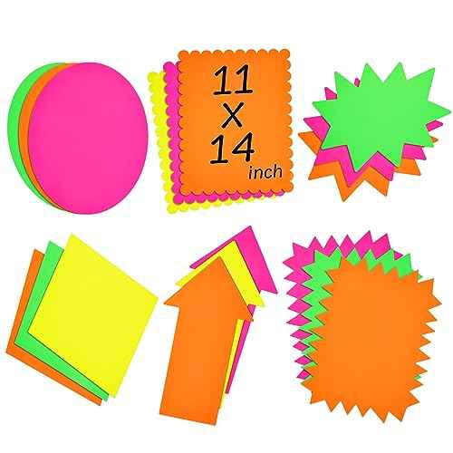 Stockroom Plus Neon Poster Board Shapes - 11 x 14 in, Assorted Neon Colors, 18-Pack - for Poster Board Signs, Trifold Decorations & Science Project Supplies