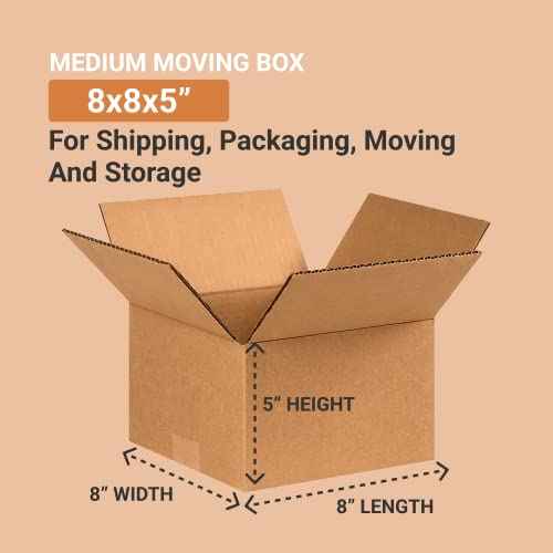 AVIDITI Shipping Boxes 8"L x 8"W x 5"H, 25-Pack | Corrugated Cardboard Box for Packing, Moving and Storage 8x8x5 885