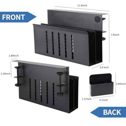 2 Tier Desk side storage, Desk Laptop Holder with Magnetic Pen Holder, No Drill Hanging Table Organizer for Office and Home Fits Flat Edge 0.3" to 2.3"