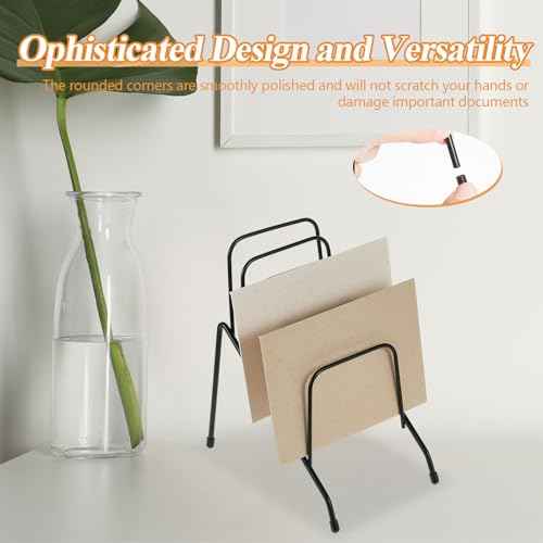 6 Pcs Metal Incline Desk Flip Organizer Rack Small Desktop File Sorter Wire Organizer Vertical Incline File Holder Stand for Mail Paper Book Magazine Filing Office Desk, 6 Sections