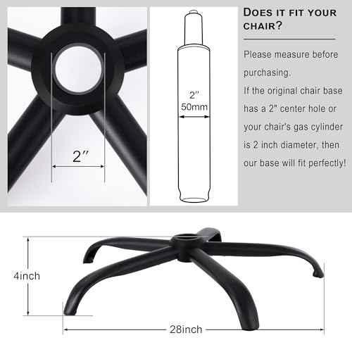 Frassie Office Chair Base Replacement with Wheels, Heavy Duty 2500LBS Metal Stool Chair Base, 28 inch Universal Desk Chair Base Replacement Part (Black)
