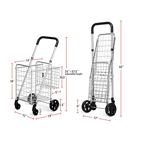 PETSITE Foldable Shopping Cart, Utility Cart Double Basket Cart for Grocery Laundry Travel with Swivel Wheels