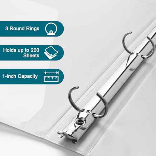 1-inch 3-Ring Binders, 1'' Round Rings Binder, US Letter Size 8.5 x 11'', 200 Sheet Capacity, ClearVue Presentation View, Non-Stick, White (1)