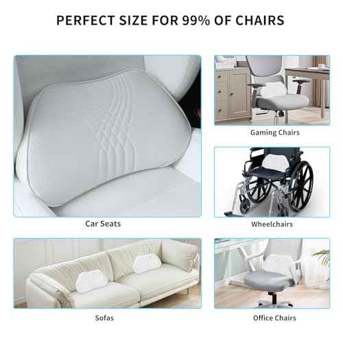 Lumbar Support Pillow for Car Seat, Office Chair Leather Memory Foam Lower Back Cushion for Back Pain Relief Improve Posture, Ergonomic Back Rest for Gaming Chair, White, 1PC