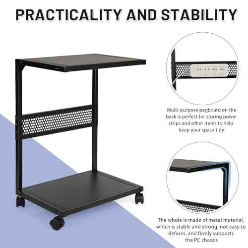 PC Stand Computer Tower Stand 2-Tier Metal CPU Holder with Locking Caster Wheels Suitable for Most PC (S,Black)