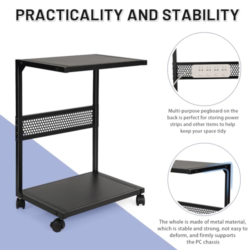 Bfttlity Computer Tower Stand 2-Tier Iron Cart with Casters - Small-Black