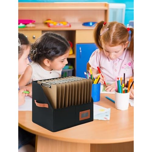 Qozary Clipboard Holder for Classroom-2 Pack Foldable Clip Board Storage Organizer Basket with Handle for Easy Carrying, Classroom Office Desk Organizer Bin, Clipboards Not Included