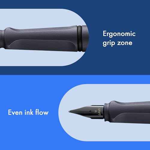 LAMY safari steel black - Fountain Pen with ergonomic grip & polished steel nib in size F - ideal for any Writing & Calligraphy - including LAMY T 10 blue cartridge - Right-Handed