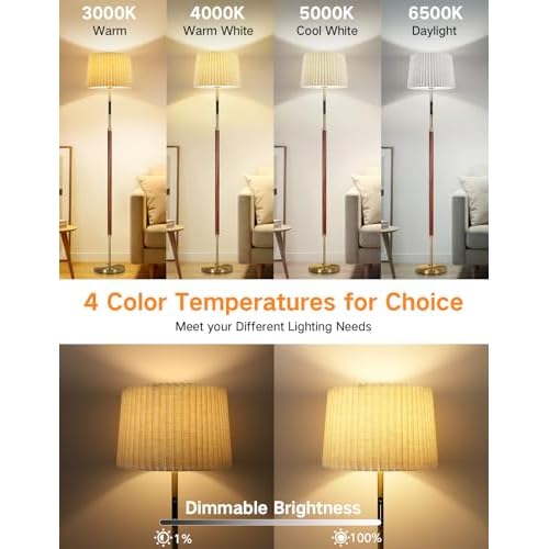 OUTON Wood Floor Lamp, Mid Century LED Modern Dimmable Standing Lamp with Remote & Touch Control, 4 Color Temperatures, Tall Floor Lamps for Living Room, Bedroom, Office, Walnut