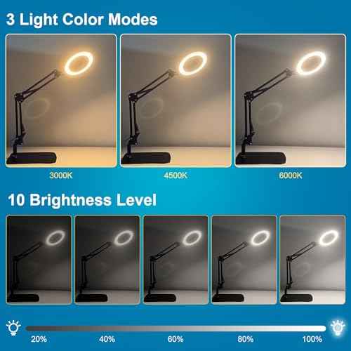 2-in-1 LED Magnifier Desk Lamp with Clamp,Magnifying Glass with Light and Stand,3 Color Modes Stepless Dimming, for Home Office Close Work, Repair, Crafts, Reading,Sewing