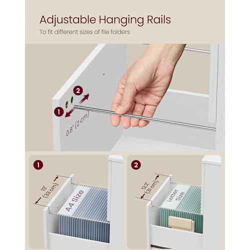 VASAGLE 2-Drawer File Cabinet, Small Rolling Filing Cabinet for Home Office, Printer Stand, for A4, Letter-Size Documents, 15.7 x 16.5 x 27.6 Inches, Snow White UOFC040W46