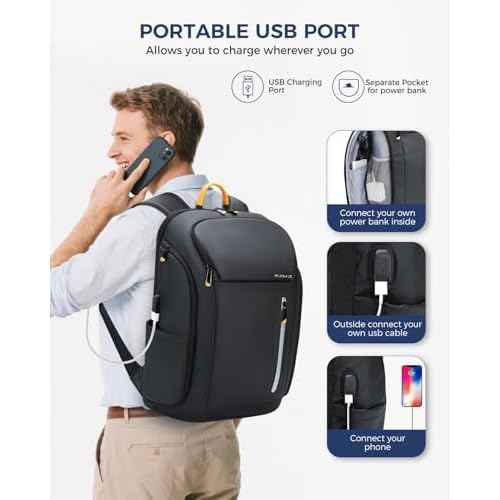 17 Inch Laptop Backpack for Men, Business Travel Anti-Theft Backpack with USB Charging Port, Water Resistant Computer Bag Carry On Flight Approved for Work College Weekender, Black