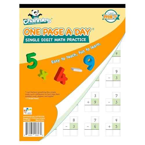 Channie¡¯s One Page A Day Single Digit Addition & Subtraction Workbook for Pre-Kindergarten - 1st Grade Elementary School Students, Single Digit Math Practice, 50 Pages