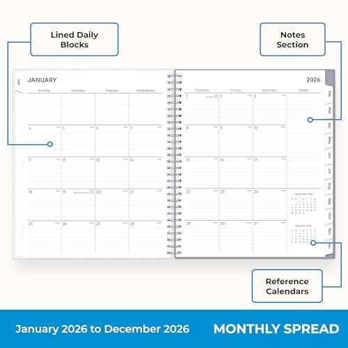 Blue Sky 2026 Monthly Planner Calendar, January 2026 - December 2026, 8" x 10", Flexible Cover, Laminated Tabs, Durable Twin Wire Binding, Rue Du Flore