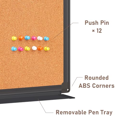 maxtek Combination White Board & Bulletin Cork Board 24 x 18 Whiteboard Magnetic, Combo Dry Erase Board with Black Aluminum Frame, 2' x 1.5' Hanging Message Board Wall Mounted for Homeschool Office