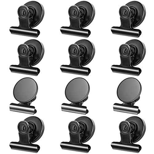 Grtard 12 Pack Magnetic Clips, Fridge Magnets Refrigerator Magnets, Strong Magnetic Clips Heavy Duty, Whiteboard Magnet Clip for Home, Kitchen, Office, School, Locker Decor, Photo Display (Black)
