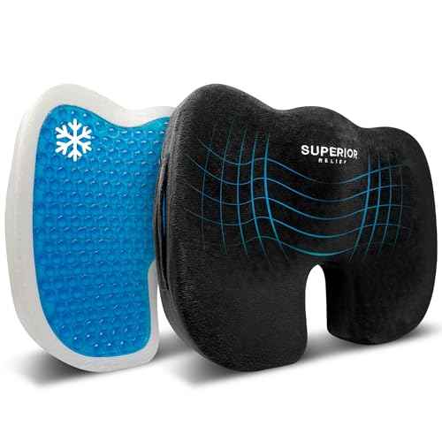 Cooling Gel Seat Cushion ? Ergonomic Coccyx/Tailbone Support for Sciatica & Back Pain ? Memory Foam Office Chair, Car & Gaming Seat Pad