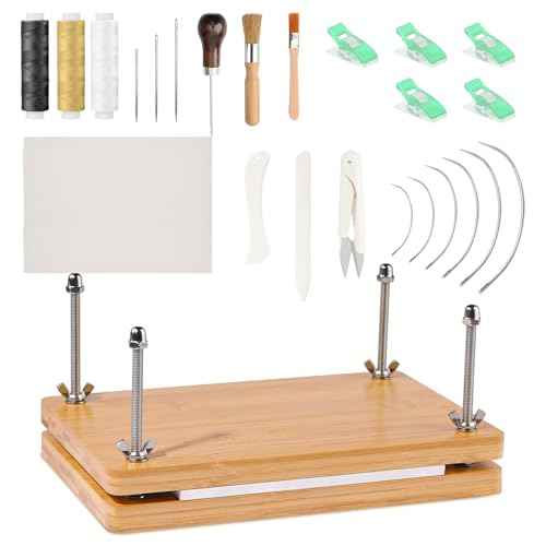 Zulmsuer Book Binding Kits, 7.9¡±x11.6 Bookbinding Kit Materials Supplies with Wooden Book Press Cover Board Bone Folder Awl Binding Strap for DIY